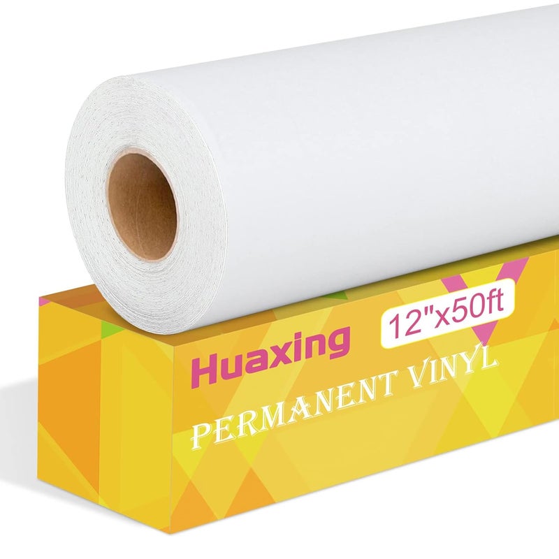 Huaxing Matte White Permanent Vinyl, 12" x 50FT Permanent Adhesive Vinyl Roll for All Cutting Machines, Signs, Craft Die Cutters - Image 1